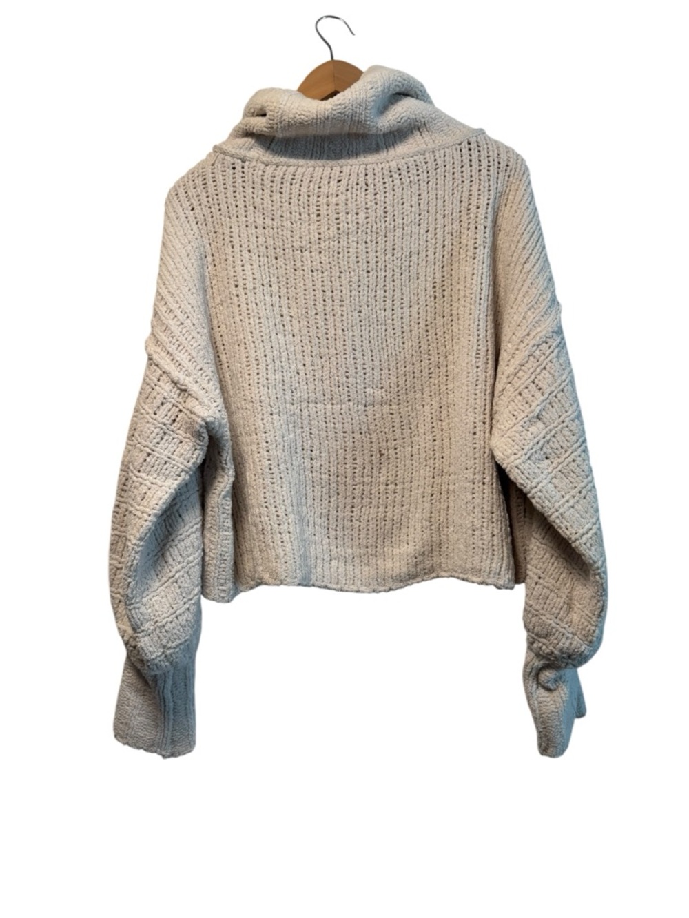 Free People Sweater Small Cream Chunky Knit Cowl Neck Cropped Cozy Boho - Picture 2 of 5